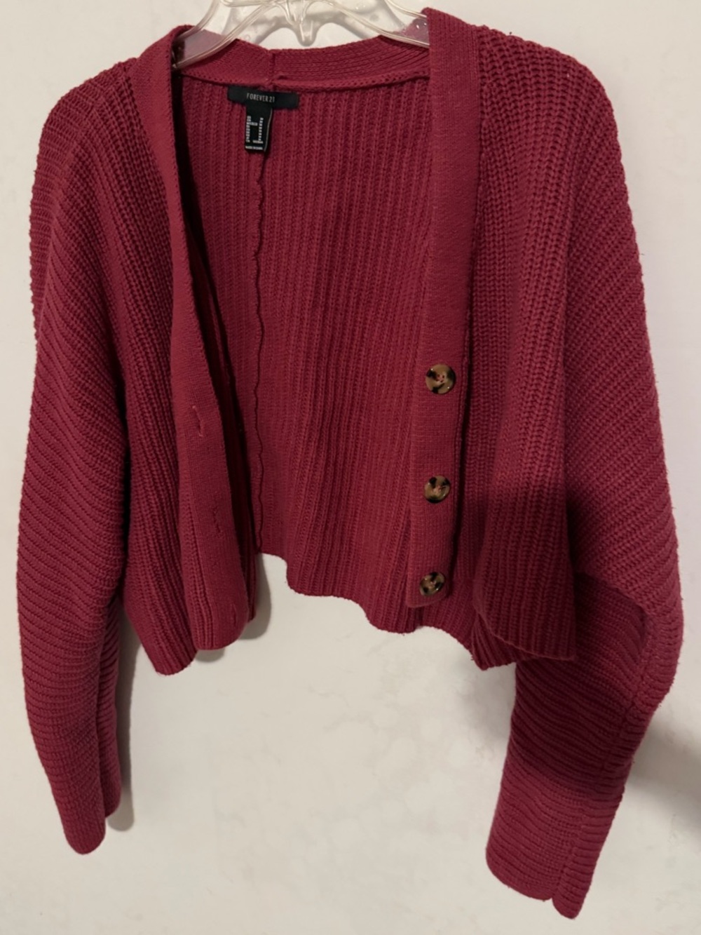 Forever 21 Raspberry Cropped Button Cardigan